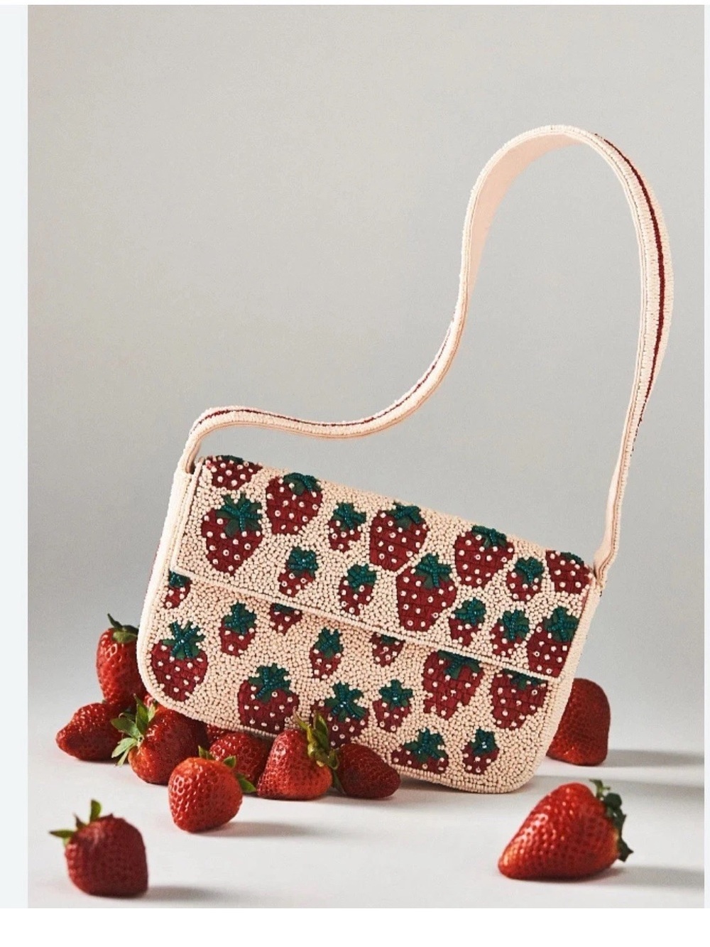 RARE  Anthropologie Fiona Strawberry Field Beaded Bag Food Drink Edition NWOT